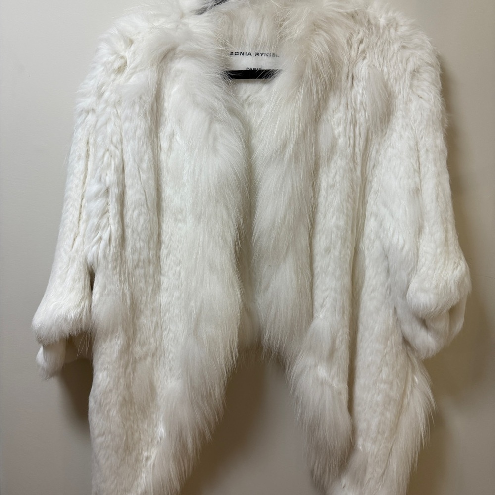 Sonia Rykiel White Knitted Rabbit Fur Shrug